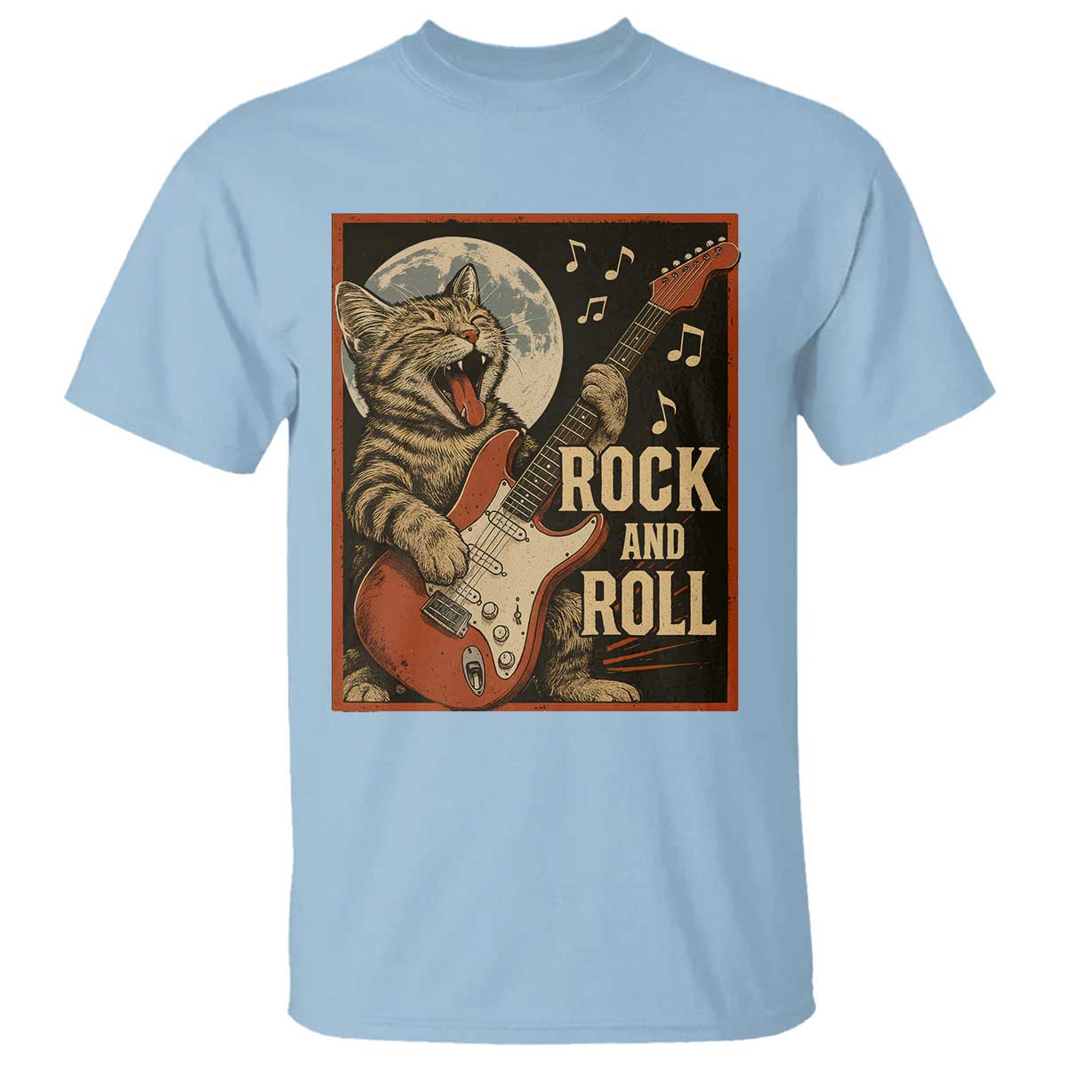 Funny Rock And Roll T Shirt Cat Playing Electric Guitar Music Lover TS12 Light Blue Print Your Wear