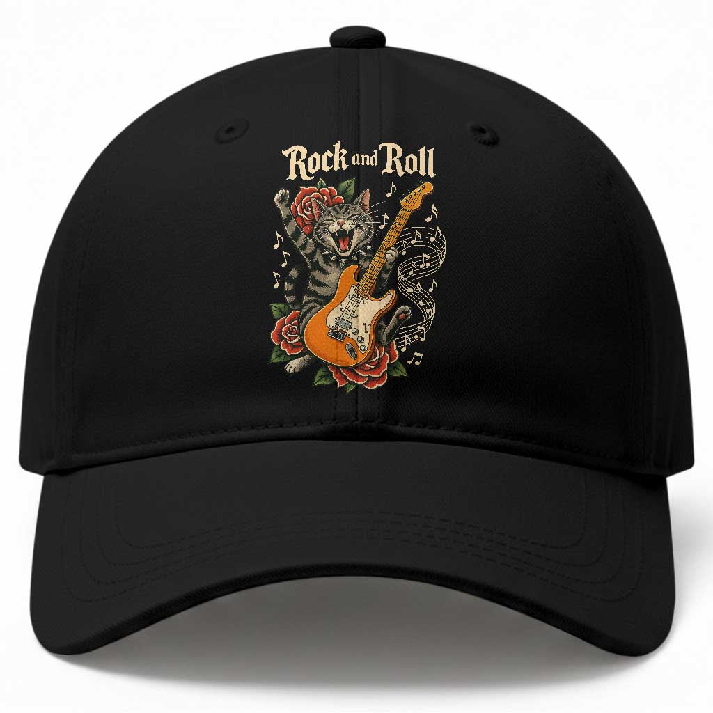 Funny Rock Star Cat Playing Electric Guitar Baseball Cap Music Lover TS12 Print Your Wear