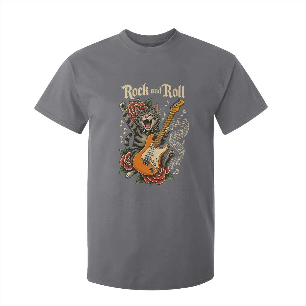 Funny Rock Star Cat Playing Electric Guitar T Shirt For Kid Music Lover TS12 Charcoal Print Your Wear