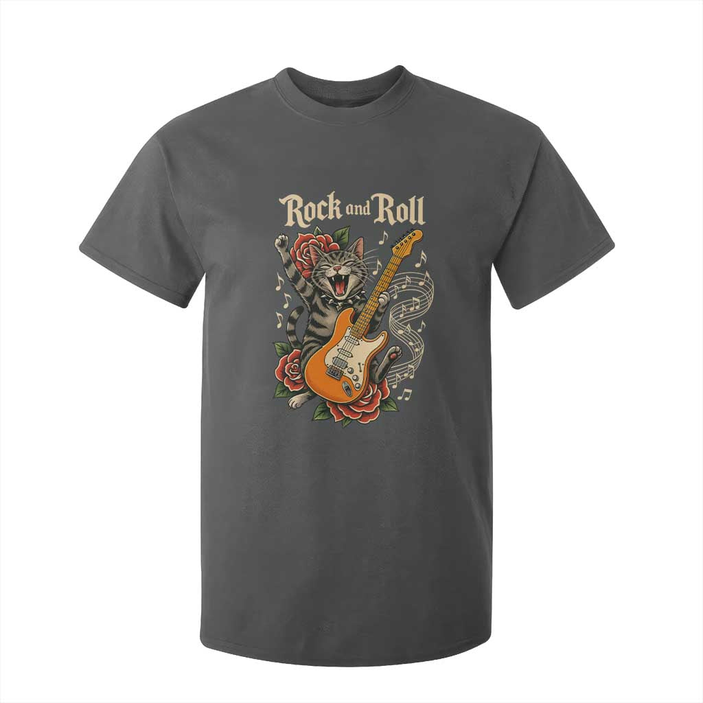 Funny Rock Star Cat Playing Electric Guitar T Shirt For Kid Music Lover TS12 Dark Heather Print Your Wear