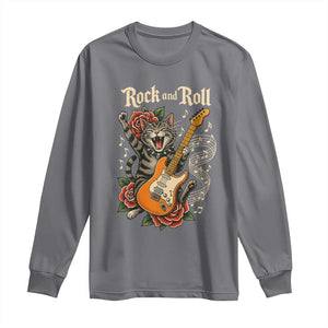 Funny Rock Star Cat Playing Electric Guitar Long Sleeve Shirt Music Lover TS12 Charcoal Print Your Wear