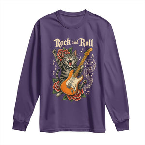Funny Rock Star Cat Playing Electric Guitar Long Sleeve Shirt Music Lover TS12 Purple Print Your Wear