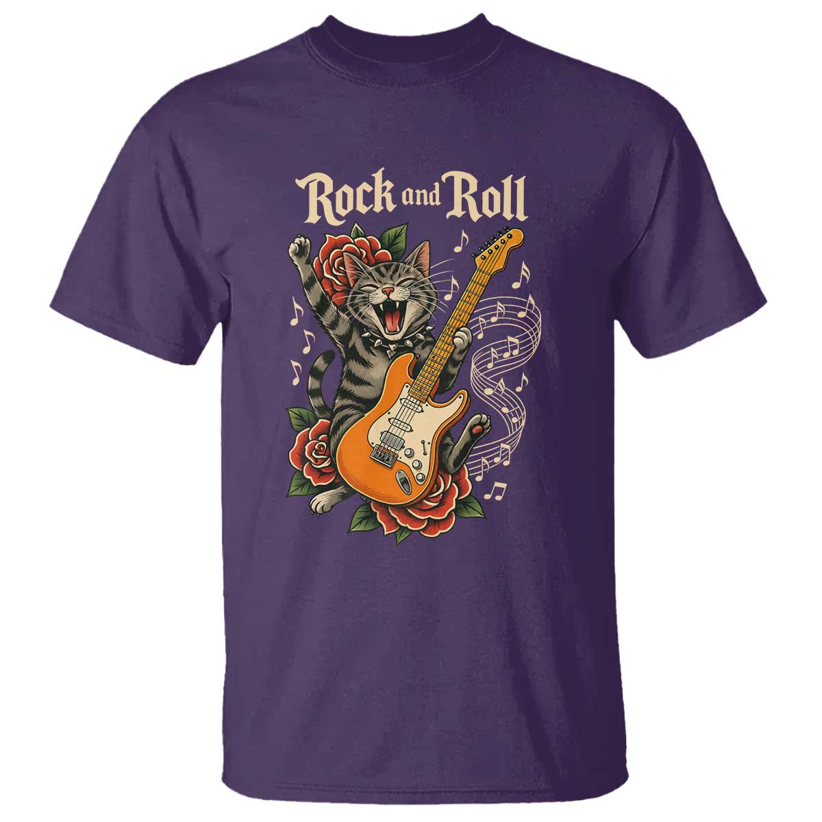 Funny Rock Star Cat Playing Electric Guitar T Shirt Music Lover TS12 Purple Print Your Wear