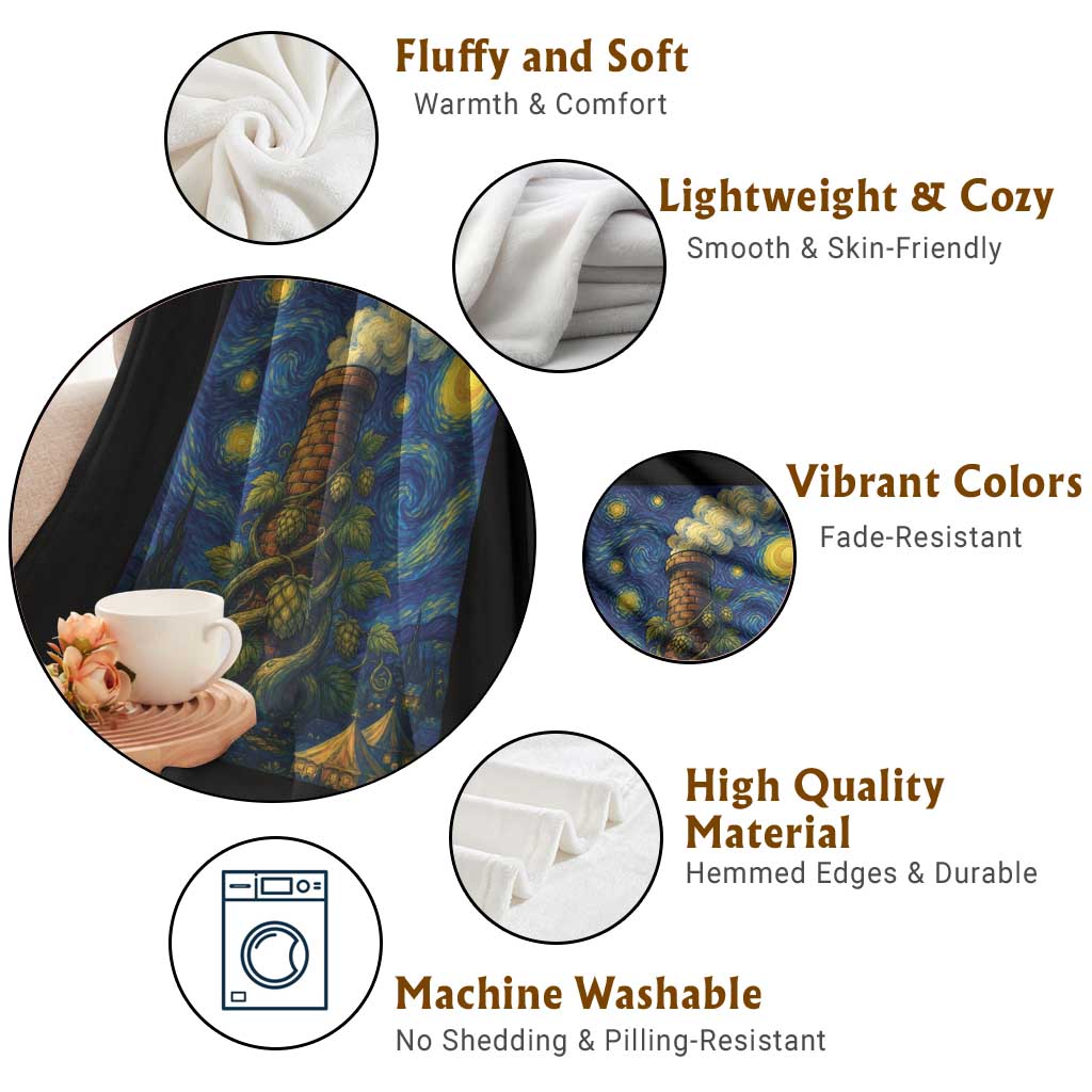 Starry Night Hops Brewery Throw Blanket Vintage Hops Beer Lover Painterly TS12 Print Your Wear