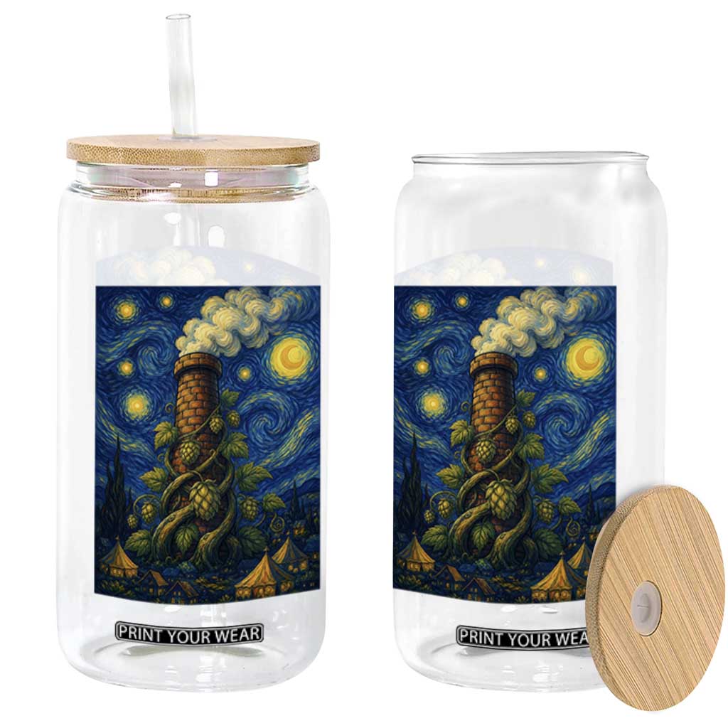 Starry Night Hops Brewery Glass Can Vintage Hops Beer Lover Painterly TS12 Print Your Wear