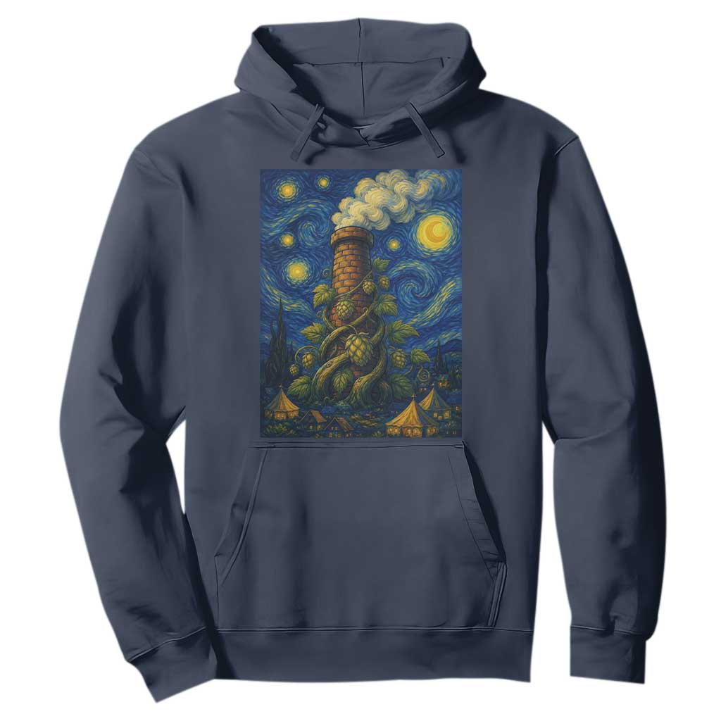 Starry Night Hops Brewery Hoodie Vintage Hops Beer Lover Painterly TS12 Navy Print Your Wear