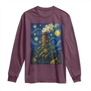 Starry Night Hops Brewery Long Sleeve Shirt Vintage Hops Beer Lover Painterly TS12 Maroon Print Your Wear