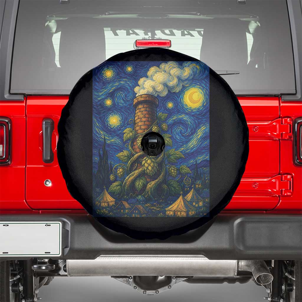 Starry Night Hops Brewery Spare Tire Cover Vintage Hops Beer Lover Painterly TS12 Black Print Your Wear