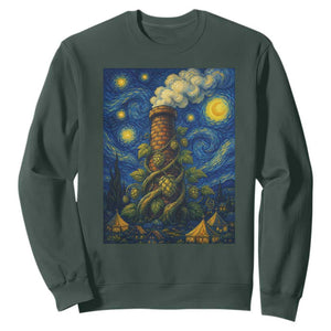 Starry Night Hops Brewery Sweatshirt Vintage Hops Beer Lover Painterly TS12 Dark Forest Green Print Your Wear