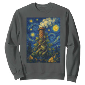 Starry Night Hops Brewery Sweatshirt Vintage Hops Beer Lover Painterly TS12 Dark Heather Print Your Wear