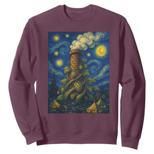 Starry Night Hops Brewery Sweatshirt Vintage Hops Beer Lover Painterly TS12 Maroon Print Your Wear