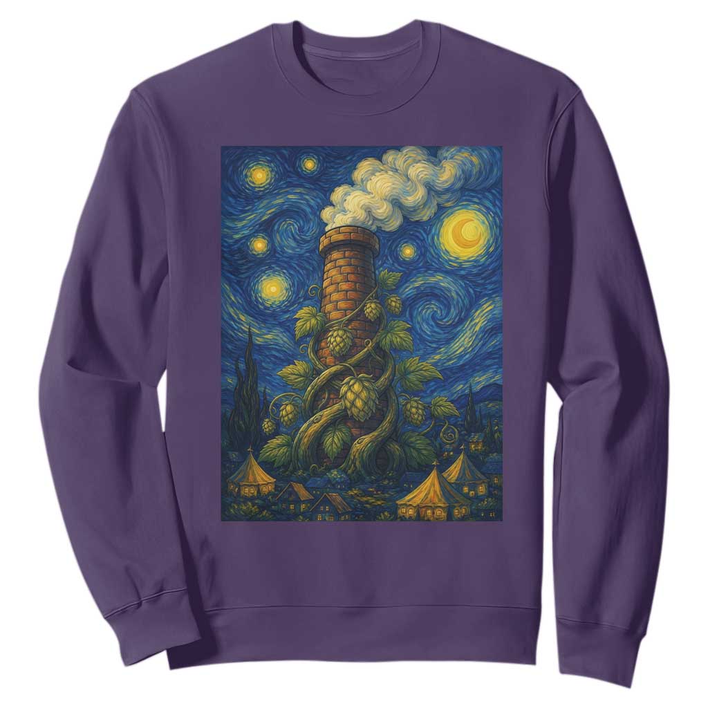 Starry Night Hops Brewery Sweatshirt Vintage Hops Beer Lover Painterly TS12 Purple Print Your Wear