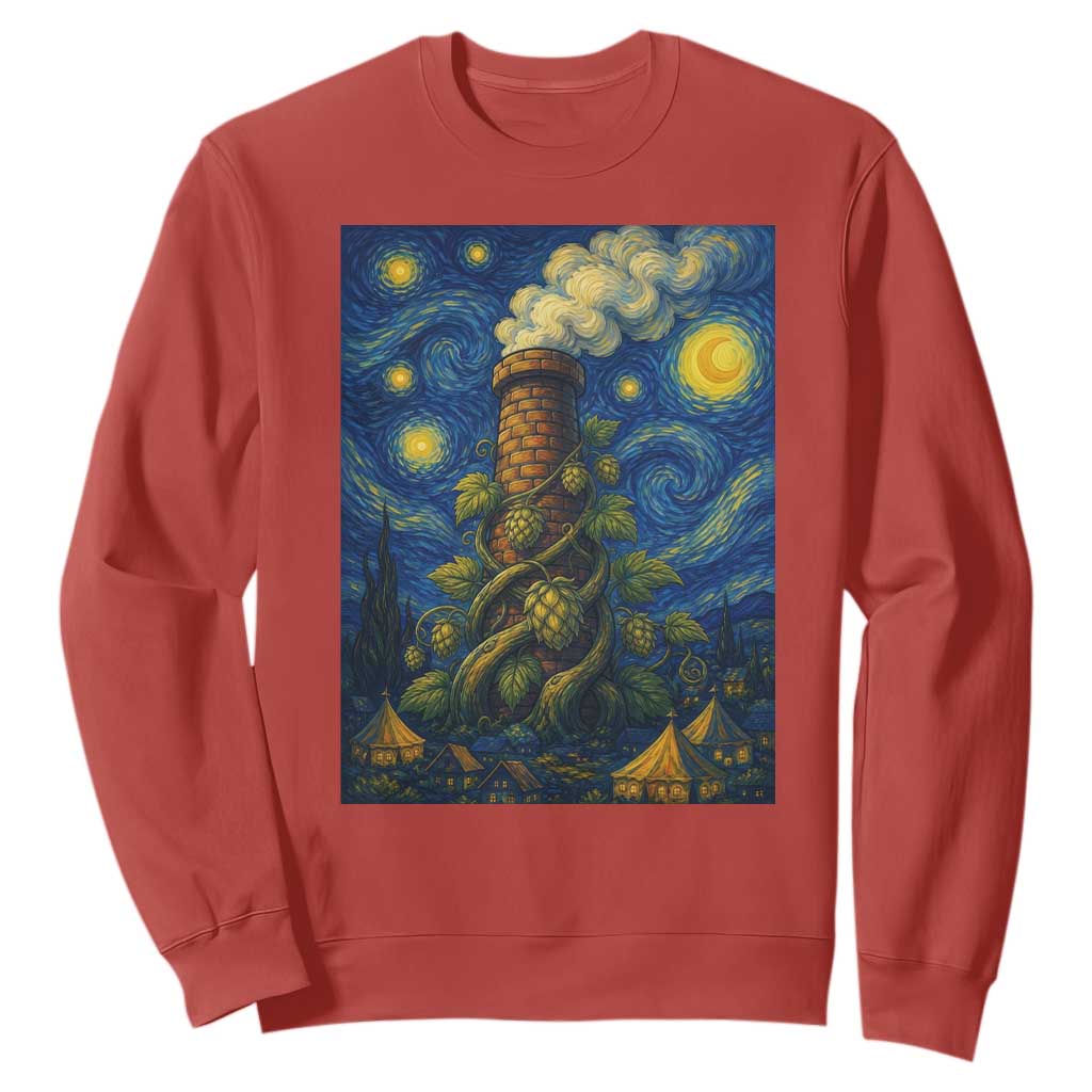 Starry Night Hops Brewery Sweatshirt Vintage Hops Beer Lover Painterly TS12 Red Print Your Wear