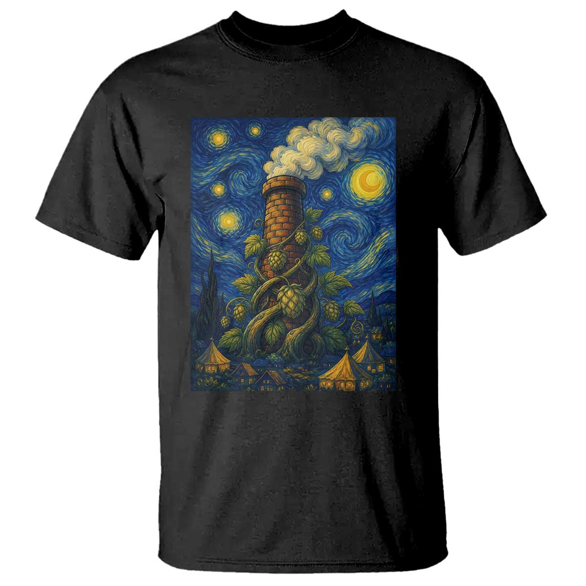 Starry Night Hops Brewery T Shirt Vintage Hops Beer Lover Painterly TS12 Black Print Your Wear