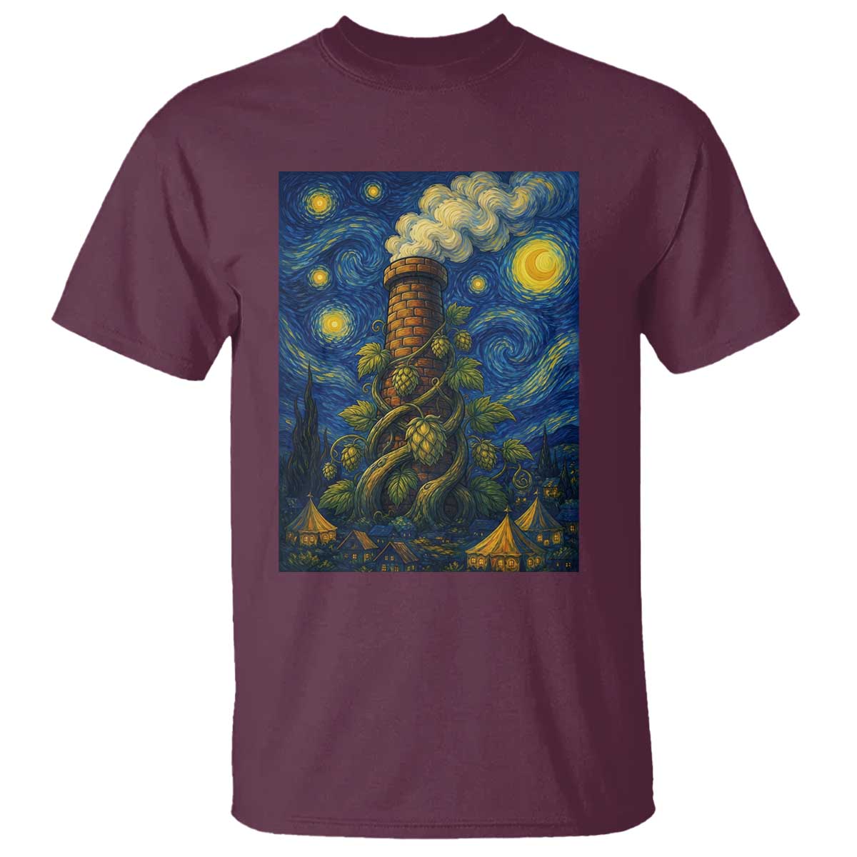 Starry Night Hops Brewery T Shirt Vintage Hops Beer Lover Painterly TS12 Maroon Print Your Wear