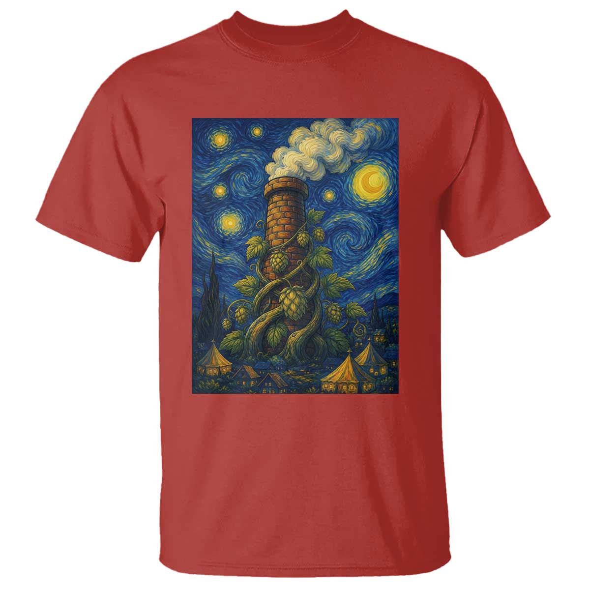 Starry Night Hops Brewery T Shirt Vintage Hops Beer Lover Painterly TS12 Red Print Your Wear