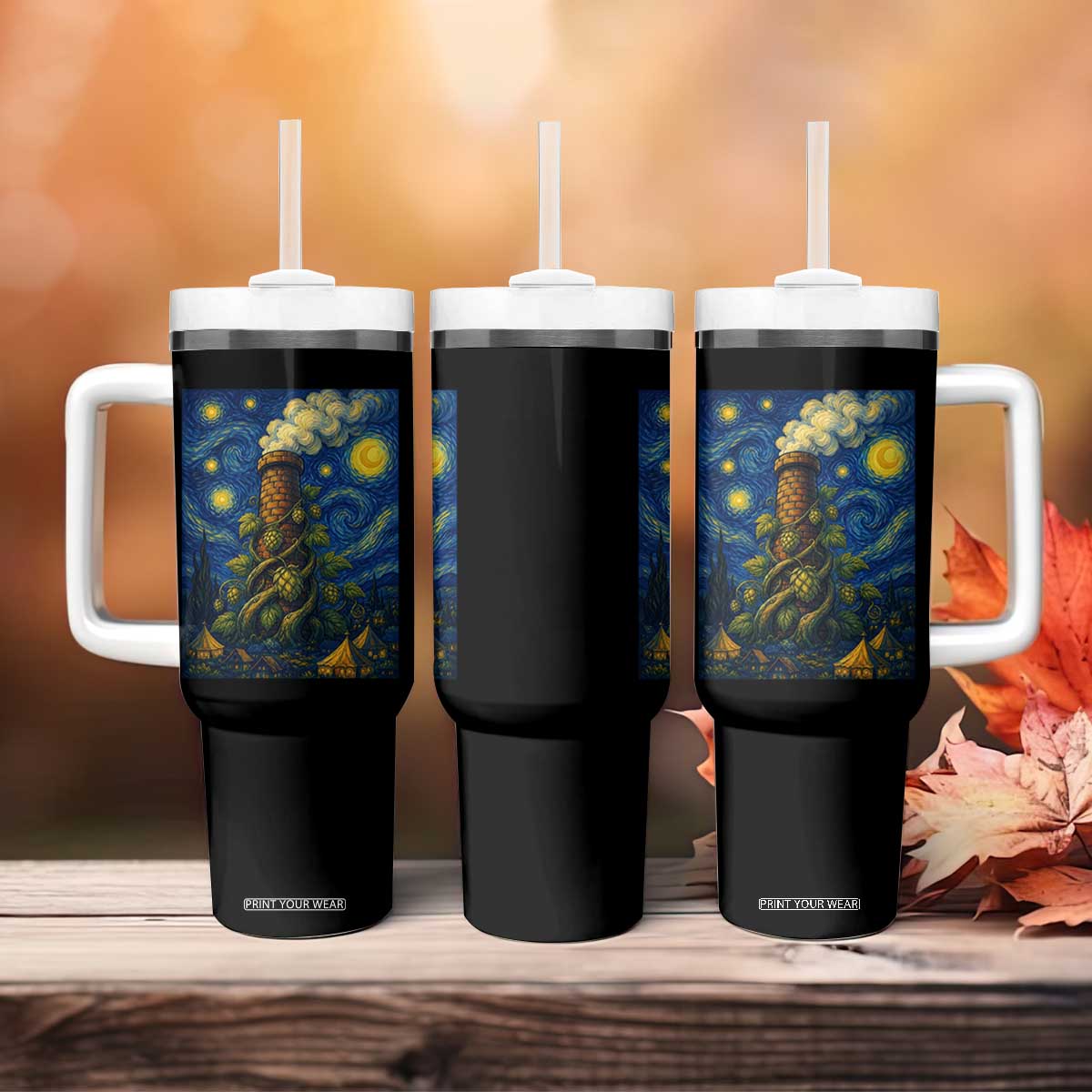 Starry Night Hops Brewery Tumbler With Handle Vintage Hops Beer Lover Painterly TS12 Print Your Wear