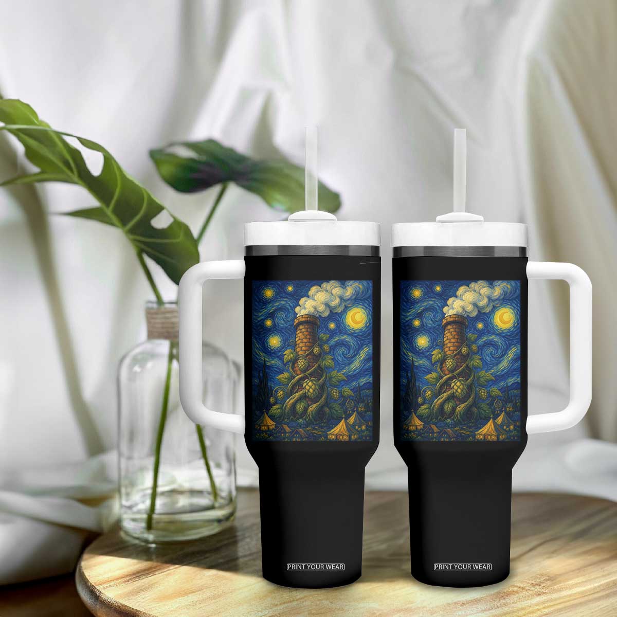 Starry Night Hops Brewery Tumbler With Handle Vintage Hops Beer Lover Painterly TS12 Print Your Wear