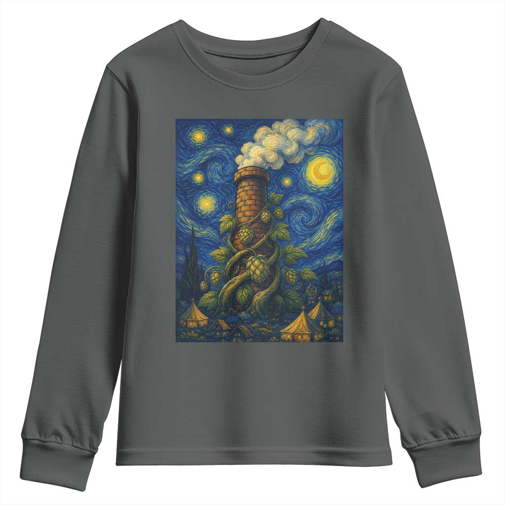 Starry Night Hops Brewery Youth Sweatshirt Vintage Hops Beer Lover Painterly TS12 Dark Heather Print Your Wear