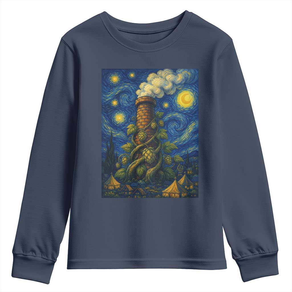 Starry Night Hops Brewery Youth Sweatshirt Vintage Hops Beer Lover Painterly TS12 Navy Print Your Wear