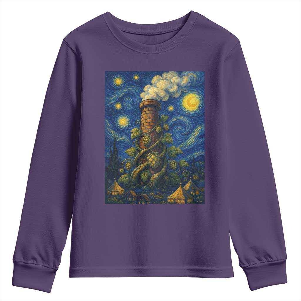 Starry Night Hops Brewery Youth Sweatshirt Vintage Hops Beer Lover Painterly TS12 Purple Print Your Wear