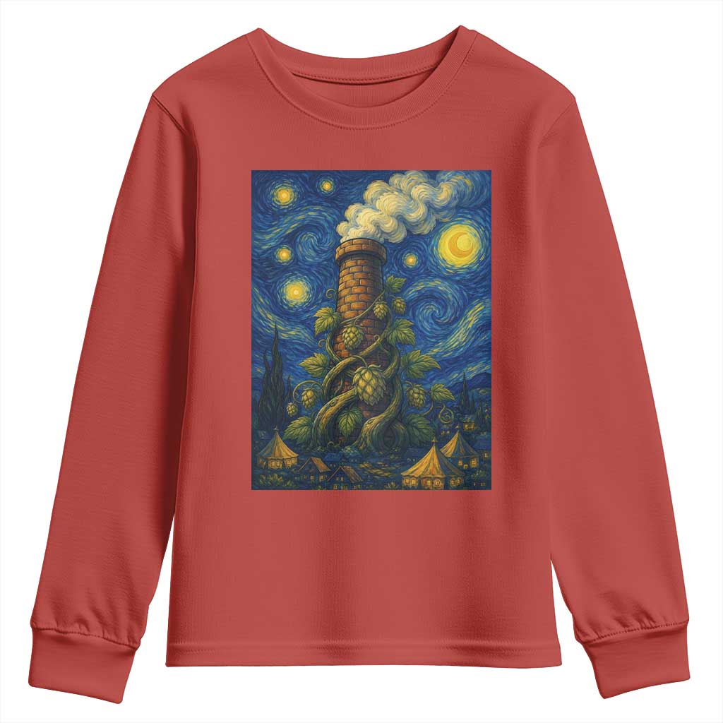 Starry Night Hops Brewery Youth Sweatshirt Vintage Hops Beer Lover Painterly TS12 Red Print Your Wear
