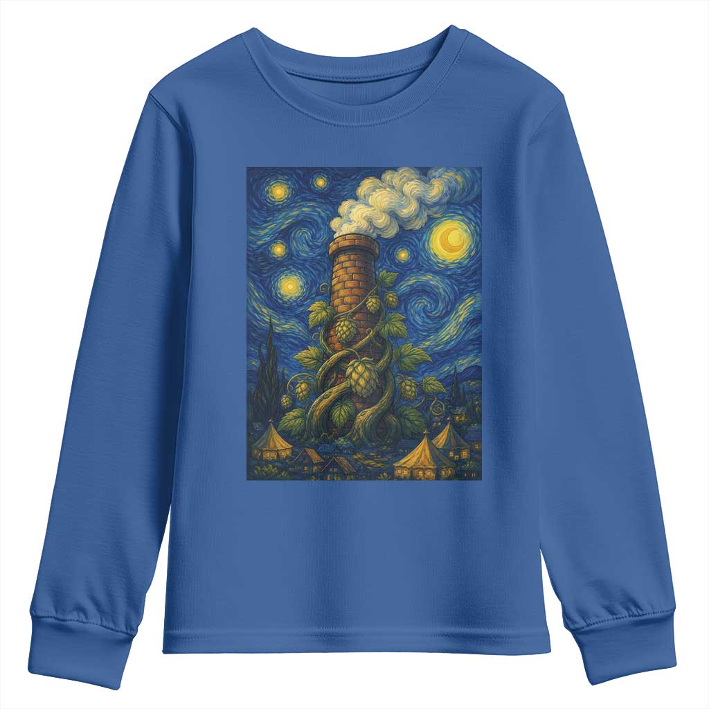 Starry Night Hops Brewery Youth Sweatshirt Vintage Hops Beer Lover Painterly TS12 Royal Blue Print Your Wear
