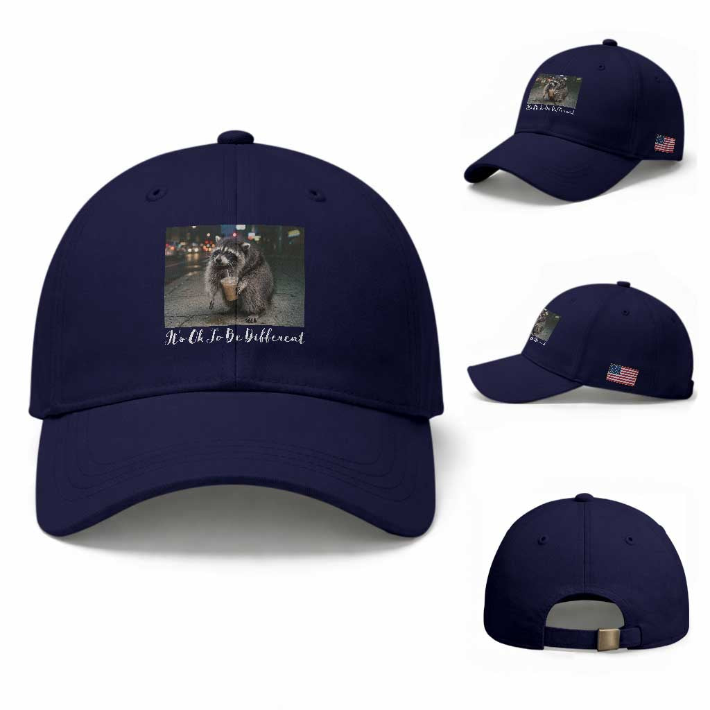Its Ok To Be Different Jimothy Raccoon Baseball Cap Funny Short Spine Wildlife TS12 Baseball Cap Universal Fit Dark Blue Print Your Wear
