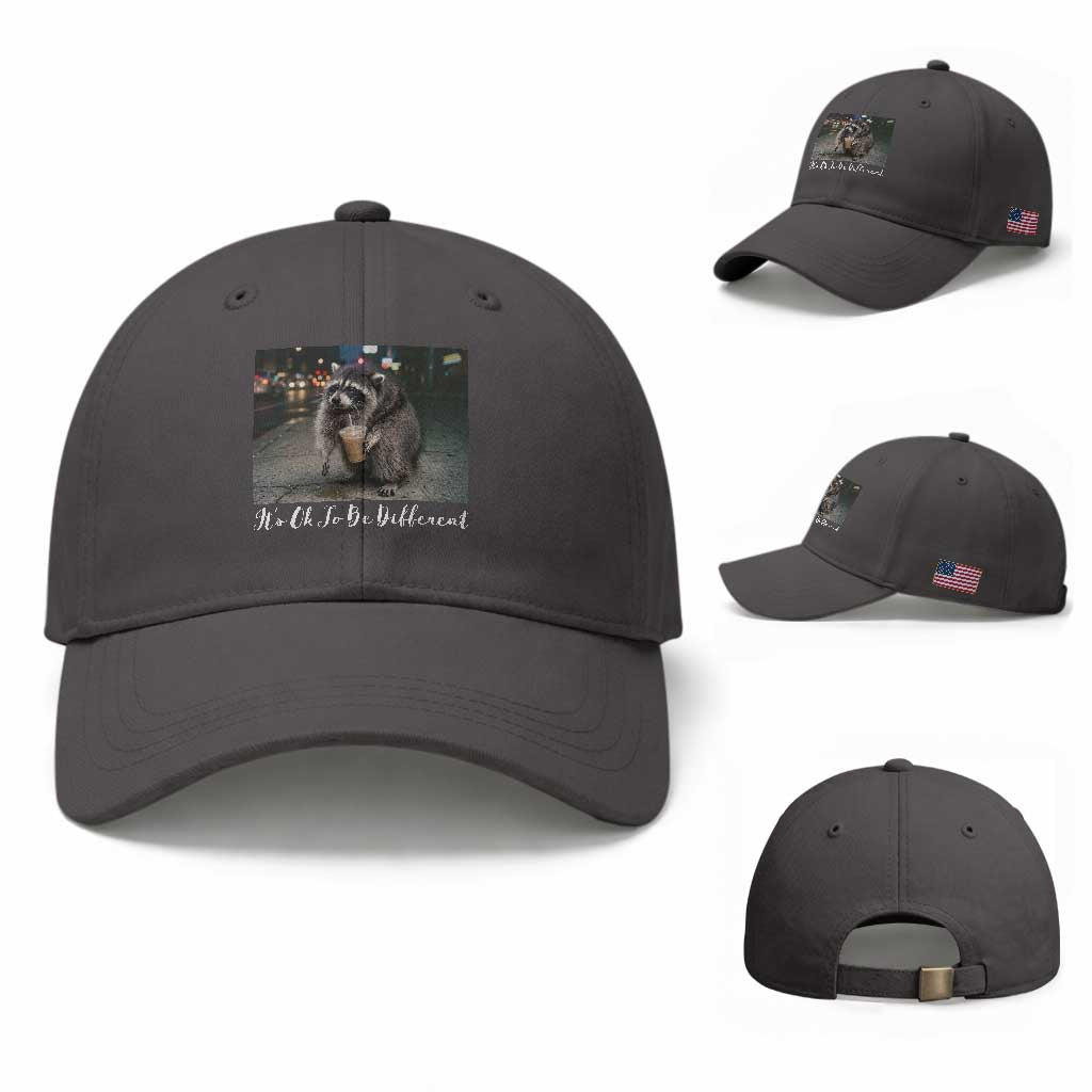 Its Ok To Be Different Jimothy Raccoon Baseball Cap Funny Short Spine Wildlife TS12 Baseball Cap Universal Fit Dark Gray Print Your Wear