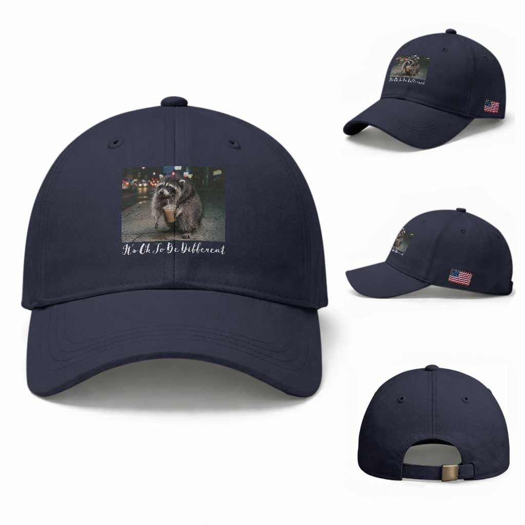 Its Ok To Be Different Jimothy Raccoon Baseball Cap Funny Short Spine Wildlife TS12 Baseball Cap Universal Fit Navy Print Your Wear