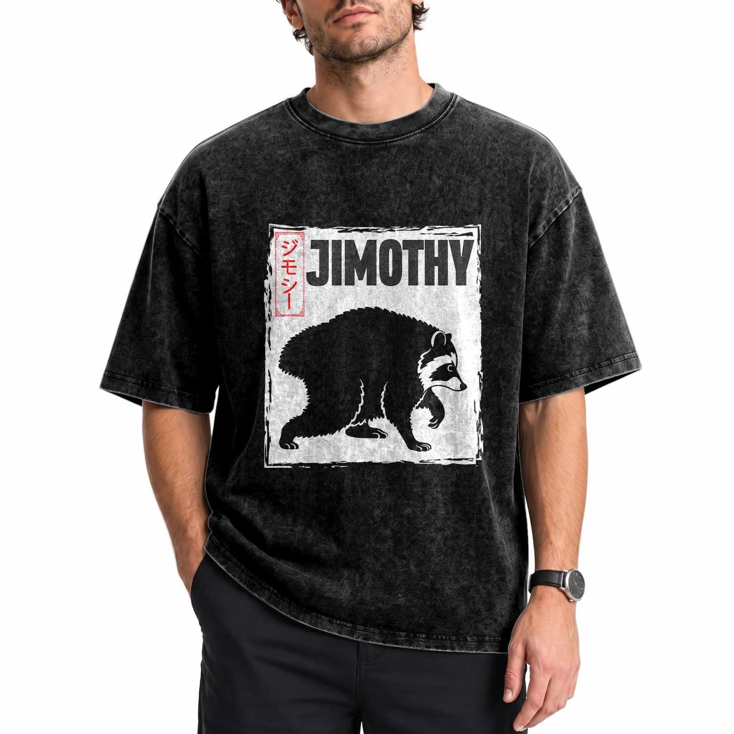 Jimothy The Raccoon Washed Cotton T-Shirt Japanese Style Trash Panda Graphic