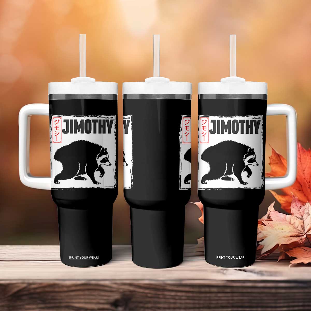 Jimothy The Raccoon Tumbler With Handle Japanese Style Trash Panda Graphic TS12 Print Your Wear