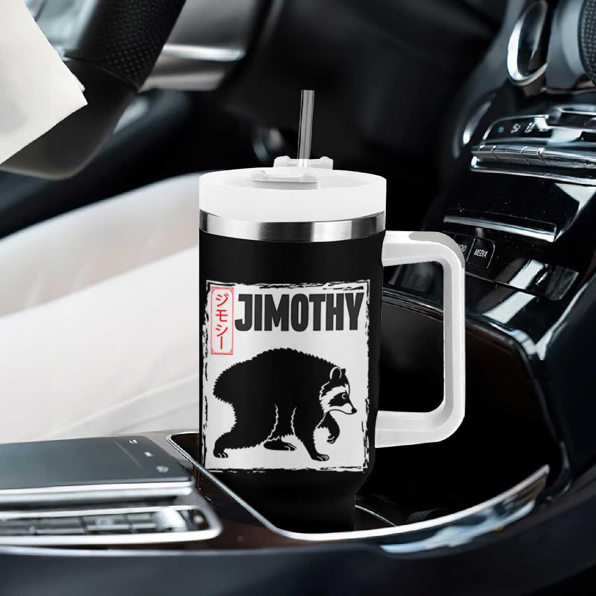 Jimothy The Raccoon Tumbler With Handle Japanese Style Trash Panda Graphic TS12 Print Your Wear