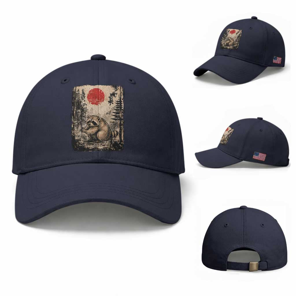 Vintage Japanese Ukiyoe Raccoon Baseball Cap Seattle Short Spine Trash Panda TS12 Baseball Cap Universal Fit Navy Print Your Wear
