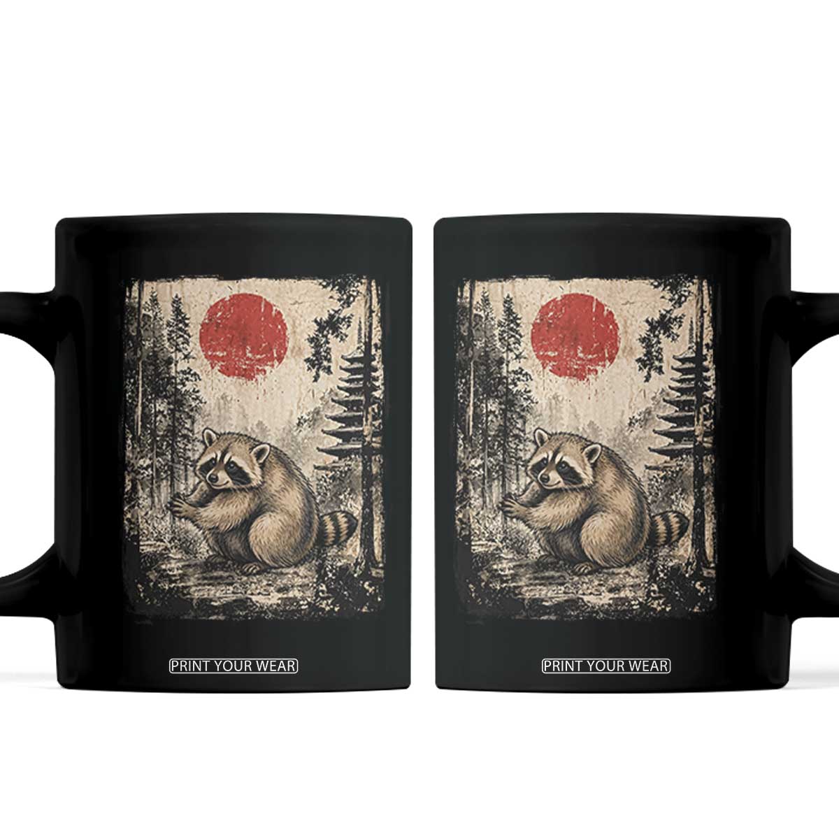 Vintage Japanese Ukiyoe Raccoon Coffee Mug Seattle Short Spine Trash Panda TS12 Black Print Your Wear