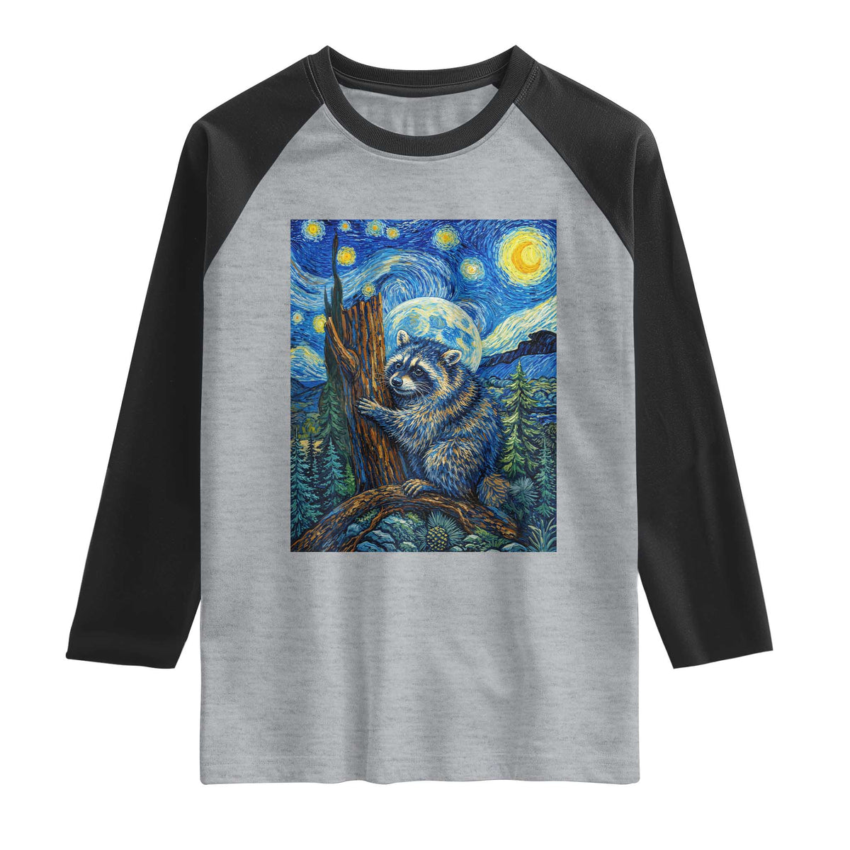 Seattle Trash Panda Starry Night Graphic Raglan Shirt Funny Short King Raccoon TS12 Heather Gray Black Print Your Wear
