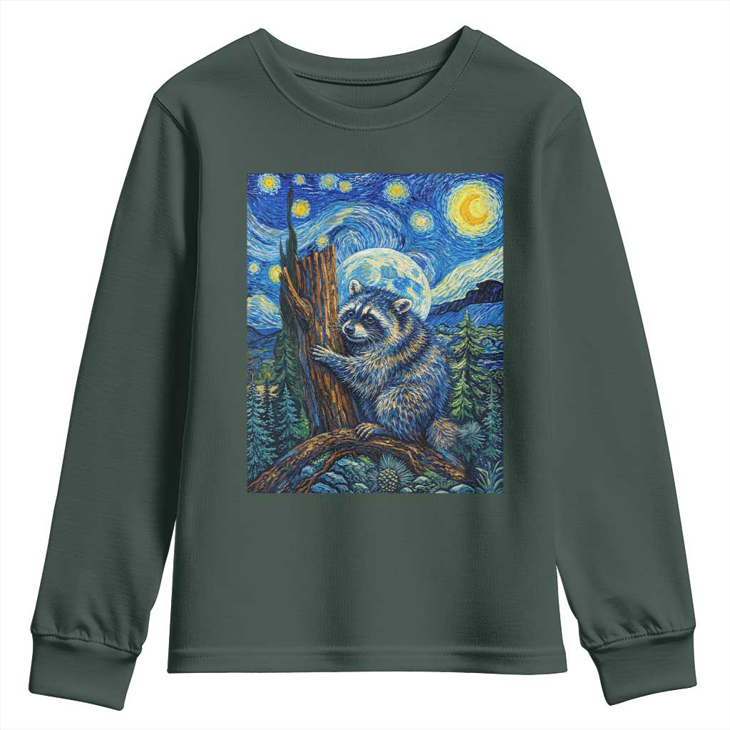 Seattle Trash Panda Starry Night Graphic Youth Sweatshirt Funny Short King Raccoon TS12 Dark Forest Green Print Your Wear