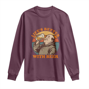 Funny Craft Beer Drinker Monks Long Sleeve Shirt Lifes Better With Beer TS12 Maroon Print Your Wear