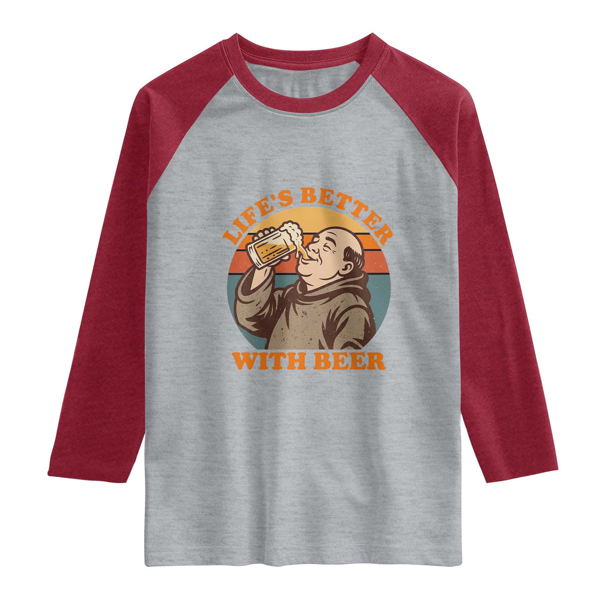 Funny Craft Beer Drinker Monks Raglan Shirt Lifes Better With Beer TS12 Heather Gray Heather Red Print Your Wear