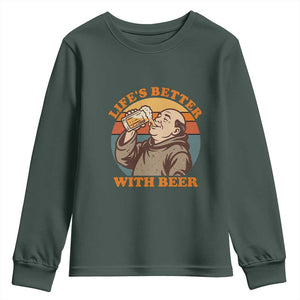 Funny Craft Beer Drinker Monks Youth Sweatshirt Lifes Better With Beer TS12 Dark Forest Green Print Your Wear