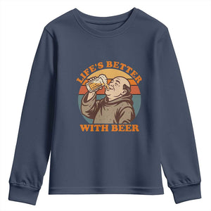 Funny Craft Beer Drinker Monks Youth Sweatshirt Lifes Better With Beer TS12 Navy Print Your Wear