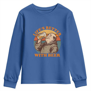 Funny Craft Beer Drinker Monks Youth Sweatshirt Lifes Better With Beer TS12 Royal Blue Print Your Wear
