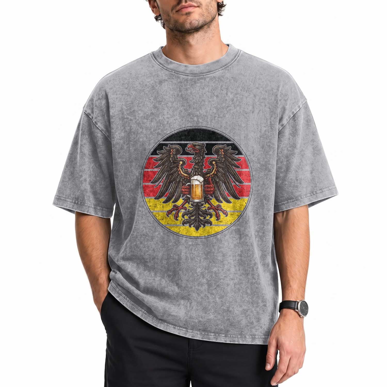 German Eagle Beer Lover Washed Cotton T-Shirt Vintage Bavarian Oktoberfest Beer