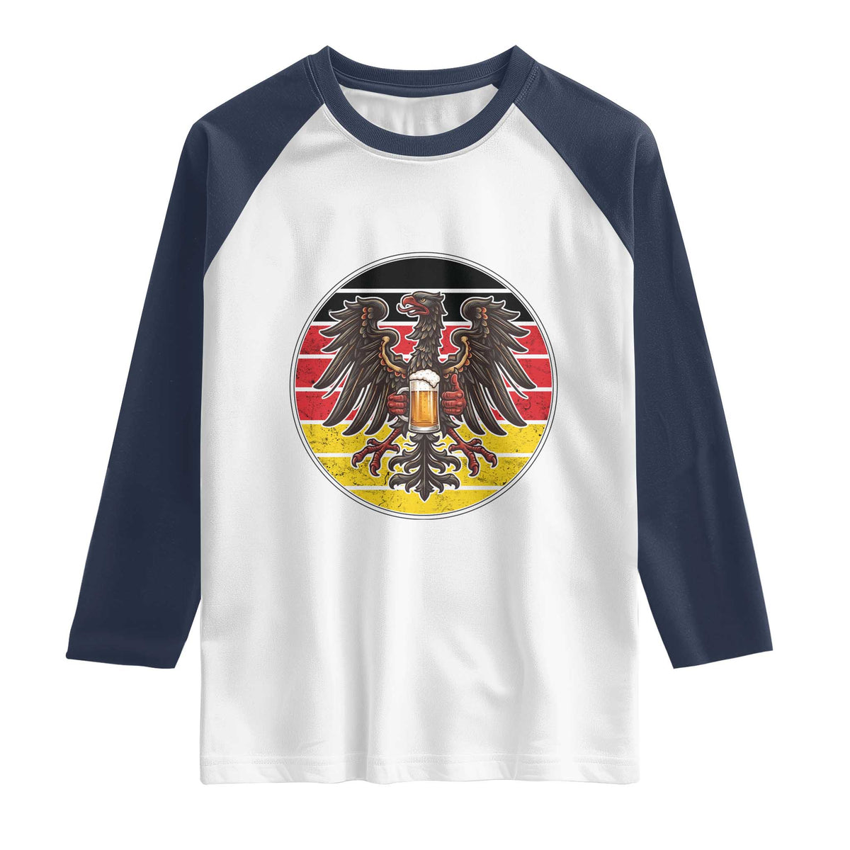 German Eagle Beer Lover Raglan Shirt Vintage Bavarian Oktoberfest Beer TS12 White Navy Print Your Wear