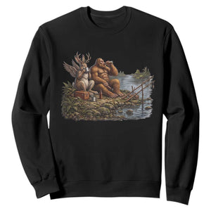 Funny Wolpertinger Bigfoot Fishing Sweatshirt Beer Drinking Cryptid Fisherman Gift TS12 Black Print Your Wear