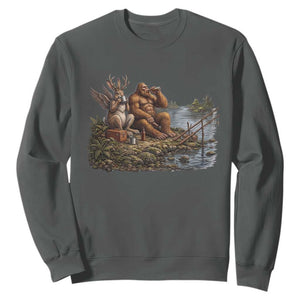 Funny Wolpertinger Bigfoot Fishing Sweatshirt Beer Drinking Cryptid Fisherman Gift TS12 Dark Heather Print Your Wear