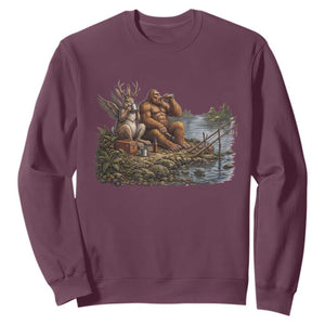 Funny Wolpertinger Bigfoot Fishing Sweatshirt Beer Drinking Cryptid Fisherman Gift TS12 Maroon Print Your Wear