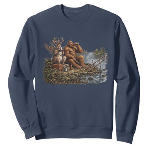 Funny Wolpertinger Bigfoot Fishing Sweatshirt Beer Drinking Cryptid Fisherman Gift TS12 Navy Print Your Wear