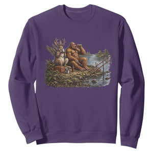 Funny Wolpertinger Bigfoot Fishing Sweatshirt Beer Drinking Cryptid Fisherman Gift TS12 Purple Print Your Wear