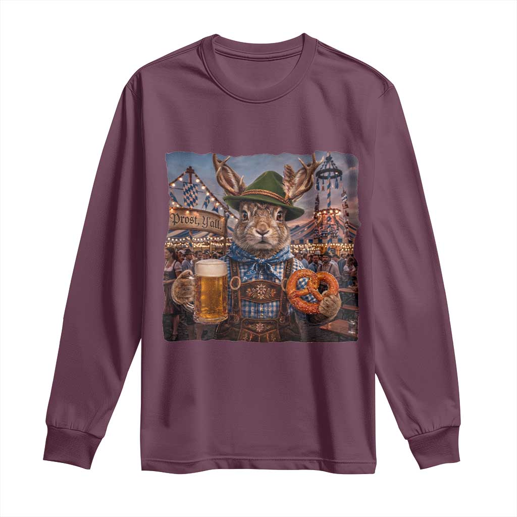 Prost Yall Wolpertinger Oktoberfest Bavarian Folklore Long Sleeve Shirt TS12 Maroon Print Your Wear
